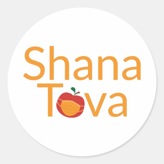 Sticker Rond Shana Tova avec pomme rouge portant masque faciale (Devant)