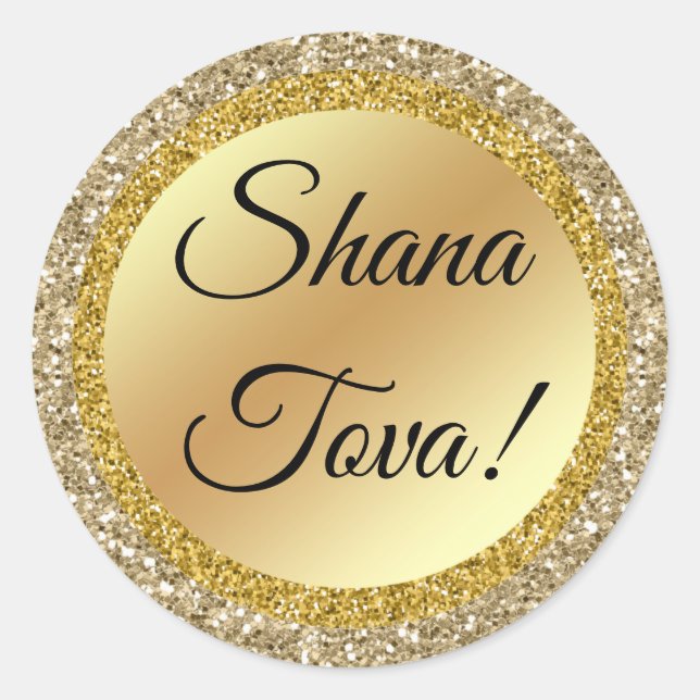 Sticker Rond shana tova ! Script classique, arrière - plan or,  (Devant)