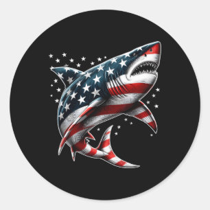 Sticker Rond Shark American Flag Usa 4 juillet Funny Boys Gir