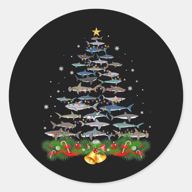 Sticker Rond Shark Christmas Tree Shark Amateurs Cadeaux Hommes (Devant)