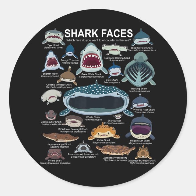 Sticker Rond Shark faces Which Face Do You Want To Encounter (Devant)