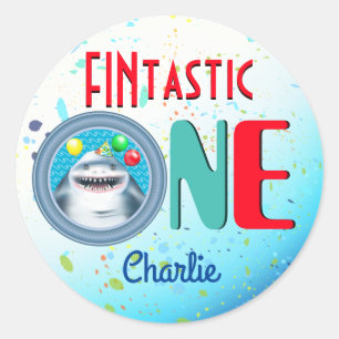 Sticker Rond Shark Fintastic premier anniversaire