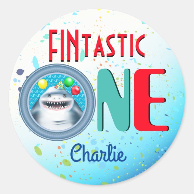 Sticker Rond Shark Fintastic premier anniversaire (Devant)