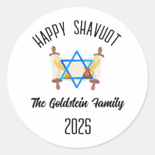 Sticker Rond Shavuot Juive Fête Nom de famille personnalisé