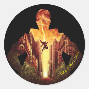 Sticker Rond SHAZAM ! silhouette de coucher du soleil de  