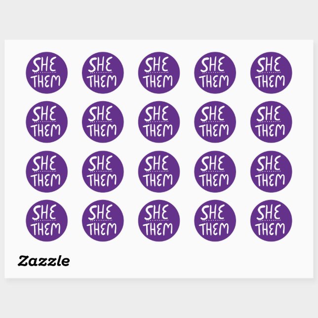 Sticker Rond SHE / EUX Pronononounes Purple Handlettering ensem (Feuille)