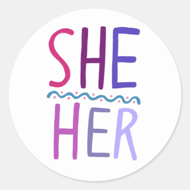 Sticker Rond SHE / HER Pronounounounounounounours Purple Handle (Devant)