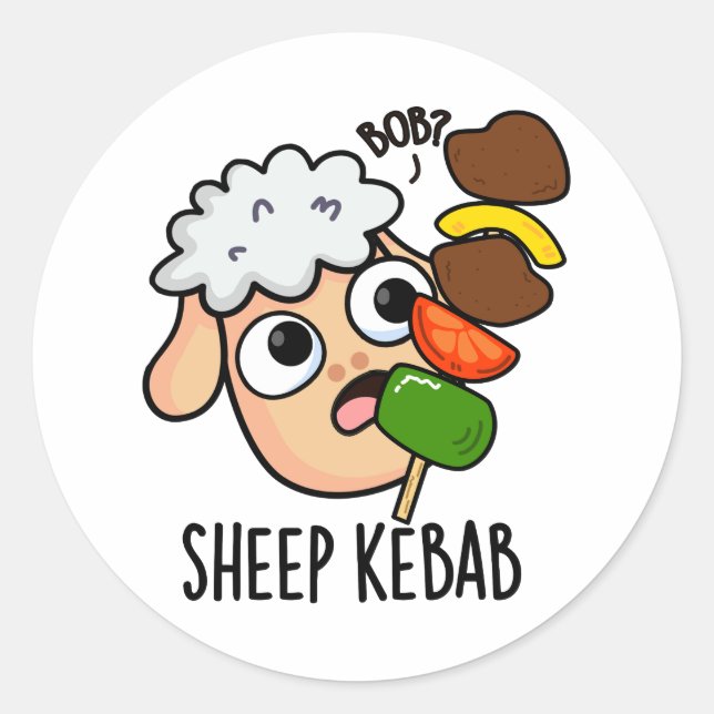 Sticker Rond Sheep Kebab Funny Shish Kebab Pun (Devant)