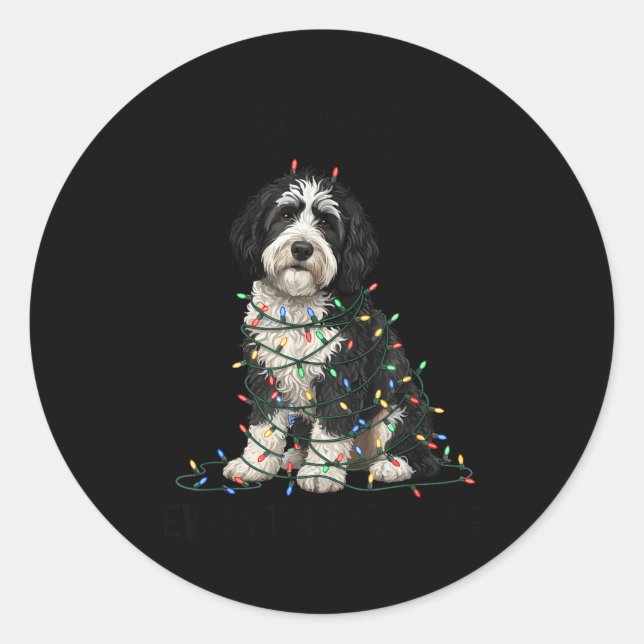 Sticker Rond Sheepadoodle Christmas I'm Fine Everything Is Fine (Devant)