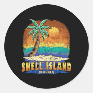 Sticker Rond Shell Island Florida Vintage Souvenir dénudé