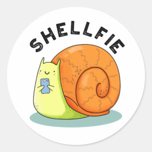 Sticker Rond Shellfie Fundy Snail Selfie Pun