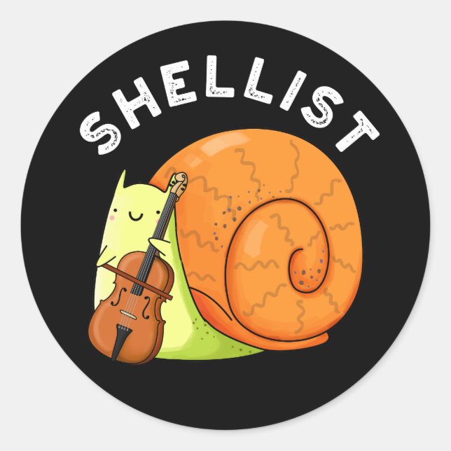Sticker Rond Shellist Funny Snail Cello Pun Dark BG (Devant)