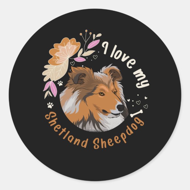 Sticker Rond Sheltie Chien Shetland Sheepdog Idée cadeau (Devant)