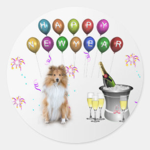 Sticker Rond Sheltie Dog Bonne année