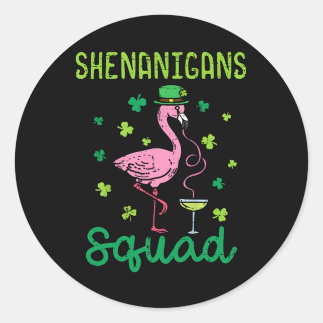 Sticker Rond Shenanigans Squad Flamant rose irlandais Jour de l (Devant)