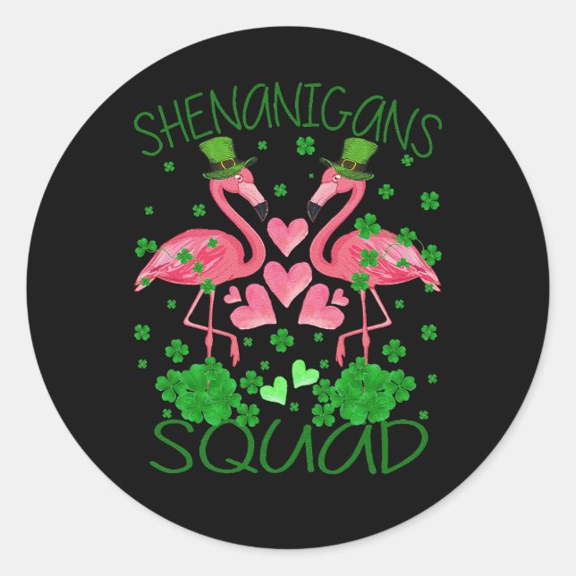 Sticker Rond Shenanigans Squad Flamant rose St Patrick's Day (Devant)