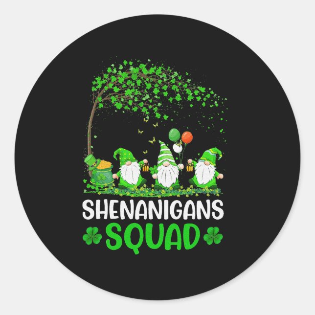 Sticker Rond Shenanigans Squad Gnome Shamrock Jour de la Saint  (Devant)