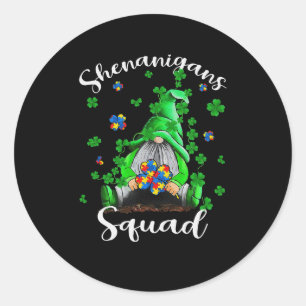 Sticker Rond Shenanigans Squad Gnomes Autisme St Patrick's Day