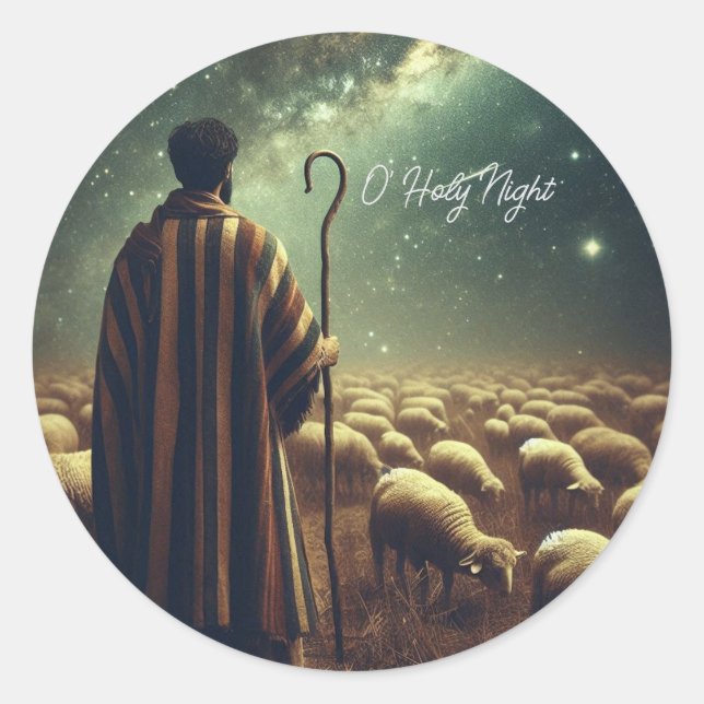 Sticker Rond Shepherd Watching His Flock Inspirational (Devant)