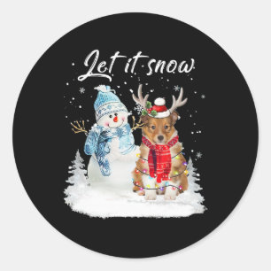 Sticker Rond Shetland Sheepdog Père Noël Chien Noël Snowman Noë