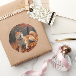 Sticker Rond Shib Inu en automne Leaves automne Inspire