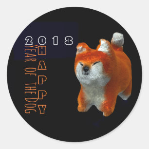 Sticker Rond Shiba Chiot 3D Art numérique Année Zodiac Tour S
