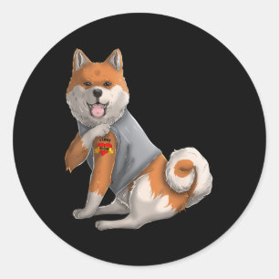 Sticker Rond Shiba Inu I Love Maman Tattoo Dog Shirt Drôle Mère
