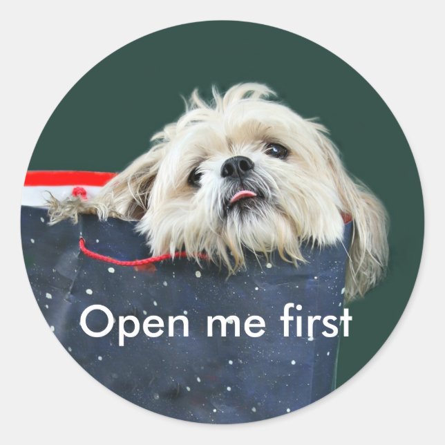 Sticker Rond Shih Tzu cadeau de Noël (Devant)