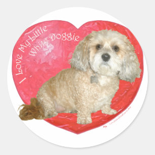 Sticker Rond Shih Tzu / Croisé Caniche Saint-Valentin