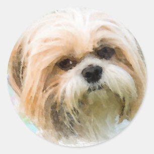 Sticker Rond Shih Tzu Dog Eau Couleur Art Peinture