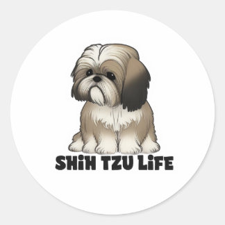 Sticker Rond Shih Tzu Life - Cute Dog Illustration