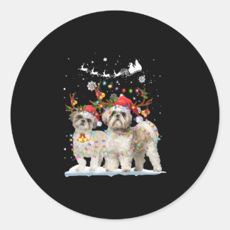 Sticker Rond Shih Tzu Reindeer Xmas Lumière Ornements de Noël