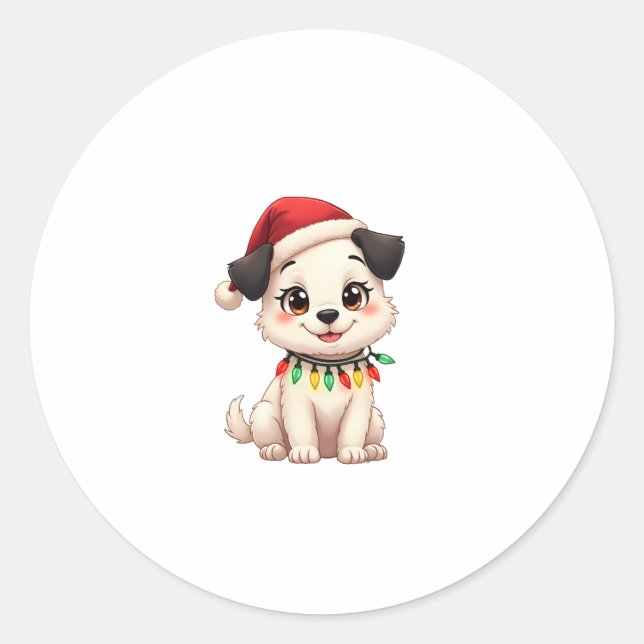 Sticker Rond Shih Tzu Santa Christmas Tree Lights Xmas Dog Love (Devant)