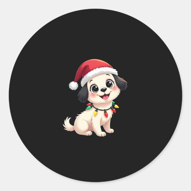 Sticker Rond Shih Tzu Santa Christmas Tree Lights Xmas Dog Love (Devant)