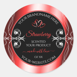 Sticker Rond Shimmery Ruby Red Frame Black Produit Bijoux Étiqu