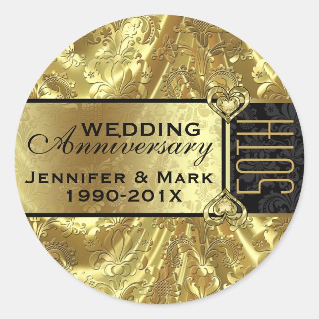 Sticker Rond Shiny Gold & Sparkles 50e anniversaire de Mariage (Devant)