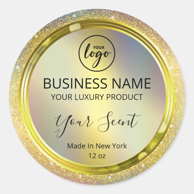 Sticker Rond Shiny Holographic Gold Parties scintillant Étiquet (Devant)