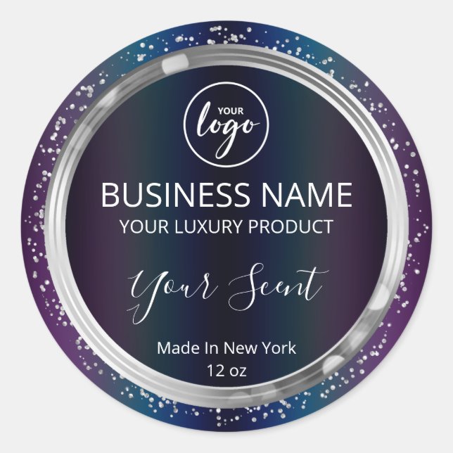 Sticker Rond Shiny Oil Slick Parties scintillant d'argent Étiqu (Devant)