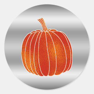Sticker Rond Shiny Orange Automne Citrouille Argent brillant Fa