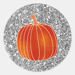 Sticker Rond Shiny Orange Citrouille d'automne Parties scintill