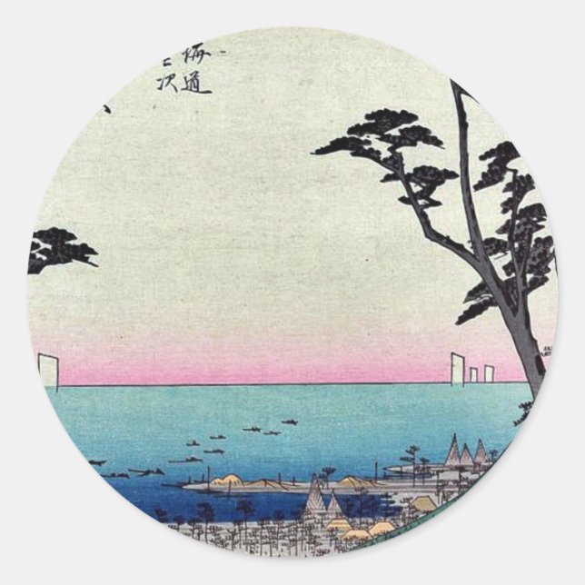 Sticker Rond Shirasuka par Ando, Hiroshige Ukiyoe (Devant)