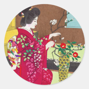 Sticker Rond Shiro Kasamatsu Ikebana fleurs japonaises scène da