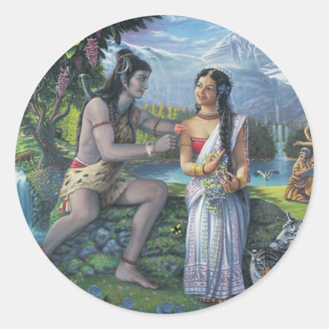 Sticker Rond Shiva et Parvati - Le couple tout Auspicious (Devant)