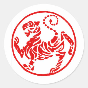 Sticker Rond Shotokan Red Rising Sun Tiger Japonais Karaté