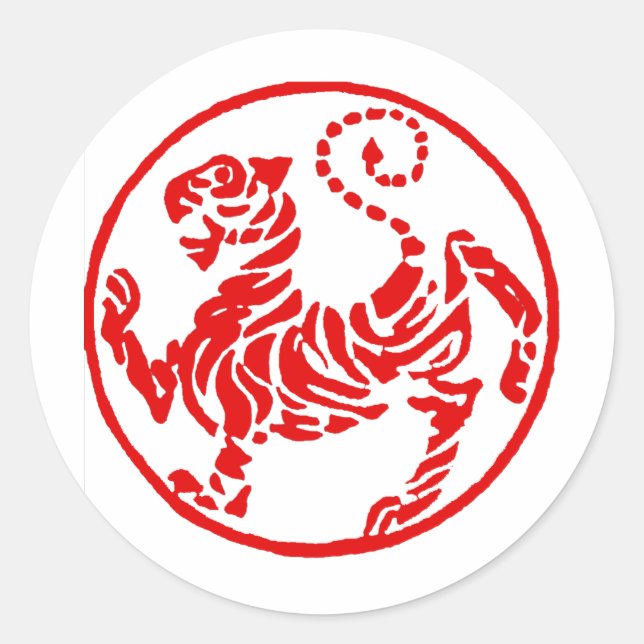 Sticker Rond Shotokan Red Rising Sun Tiger Japonais Karaté (Devant)