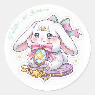 Sticker Rond Shy Magic Bunny - Pastel Makeup Palette Kawaii 🐰✨