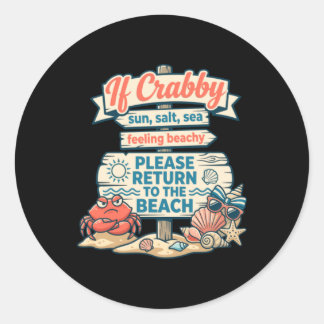 Sticker Rond Si Crabby Retourne à la Plage Dessin de Crabe Drôl