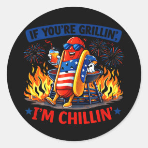 Sticker Rond Si humour drôle de hot dog barbecue grillin chilli