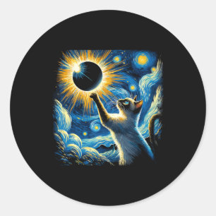 Sticker Rond Siamese Chat 2024 Van Gogh Starry Nuit Siamese Cha