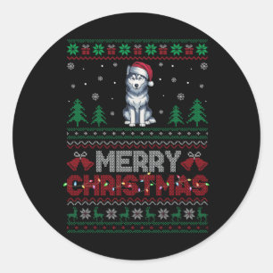 Sticker Rond Sibérie Husky Amoureux de les chiens Santa Hat sap